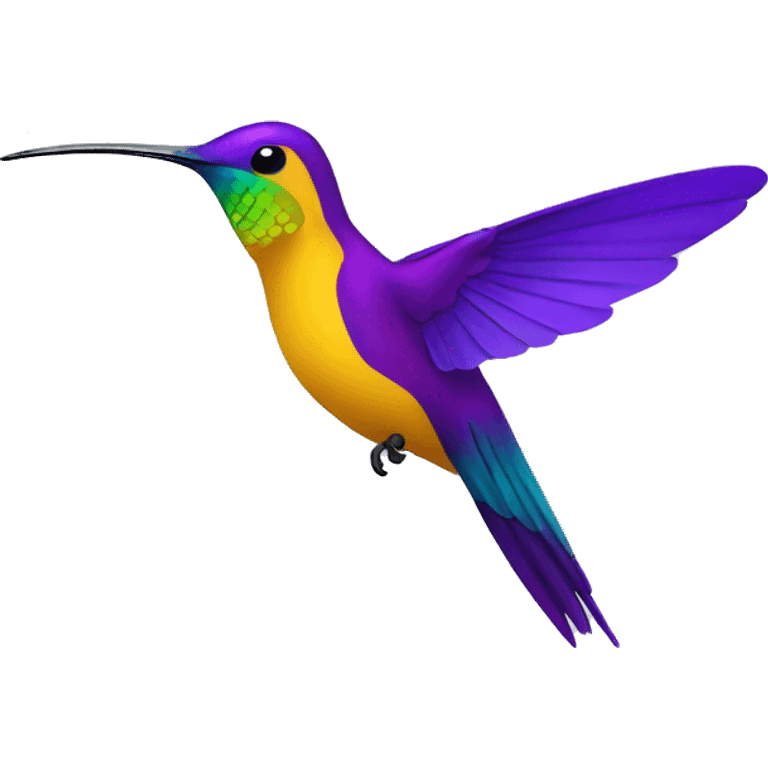 colibri en colores morados cabeza y pecho, alas azul, amarillo y morado emoji