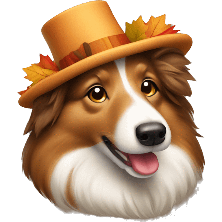 Shetland sheepdog dressed for thanksgiving emoji