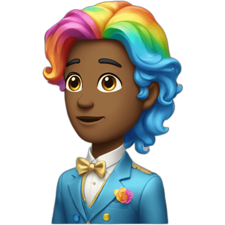 Posh-boy-with-golden-suit-and-blue-eyes-and-rainbow-unicorn-hair emoji