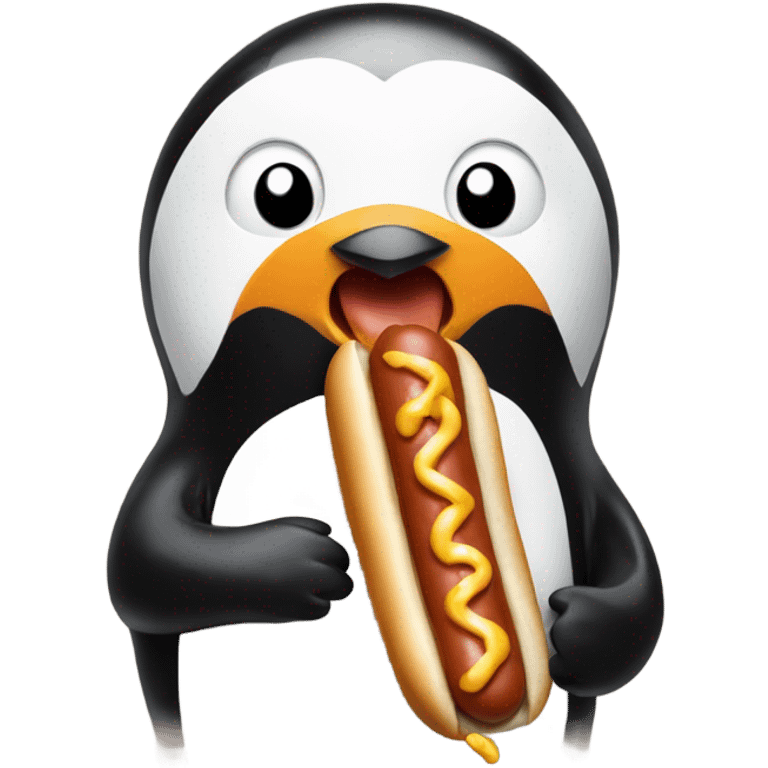 Penguin eating a hotdog  emoji