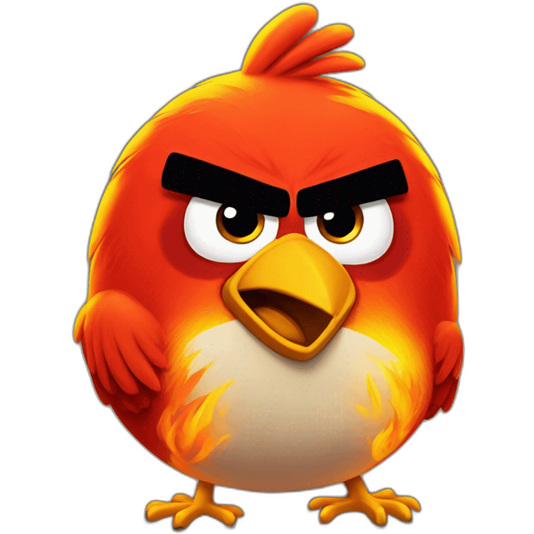 angry bird red but orange-yellow and on fire emoji