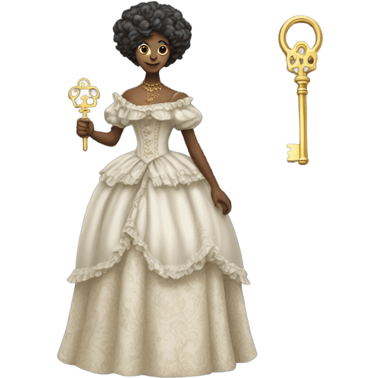 galora in victorian dress, full body,holding big key emoji