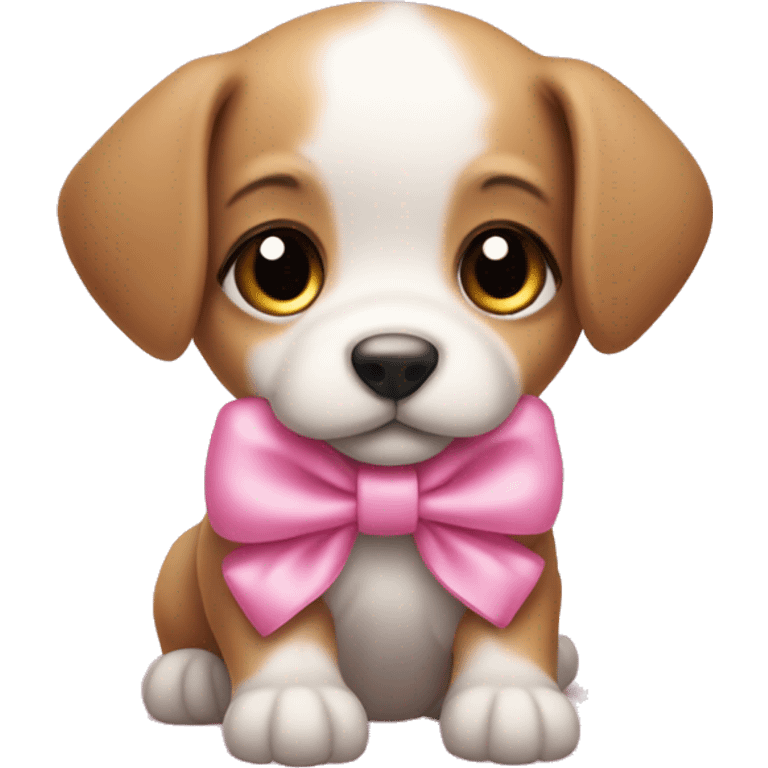 cute baby puppy with a pink bow on its head emoji