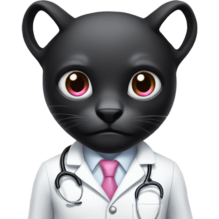 A black animal phanter, angry, with pink eyes and white doctor coat emoji