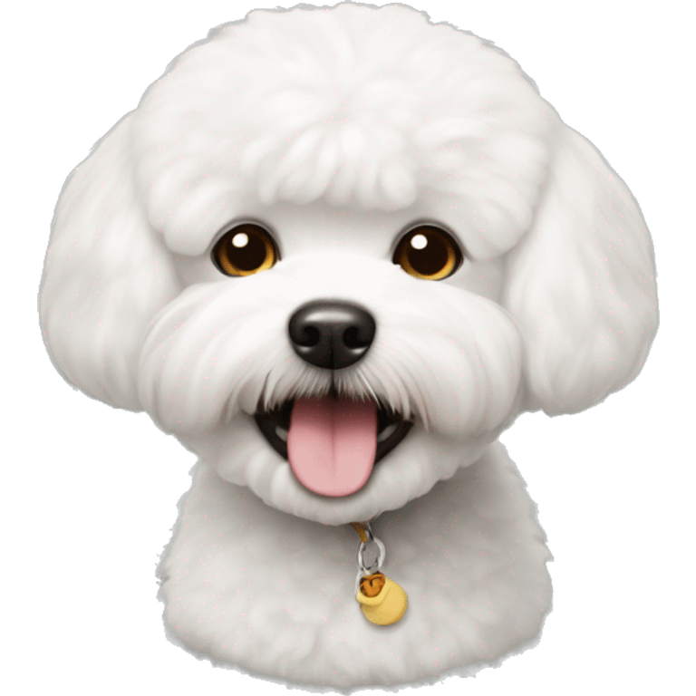 Bichon frise with a silly face emoji