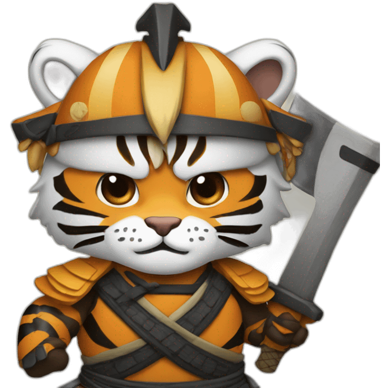 Tiger samurai holding axe emoji