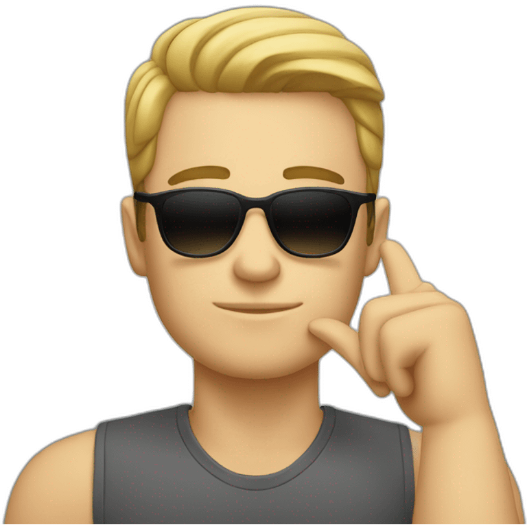 white guy wearing sunglasses thinking with his hand on his chin  emoji