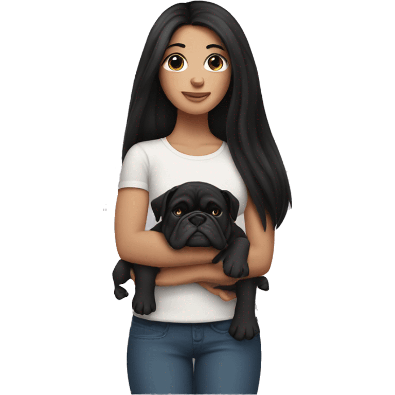 white girl with long black hair holding a bulldog emoji