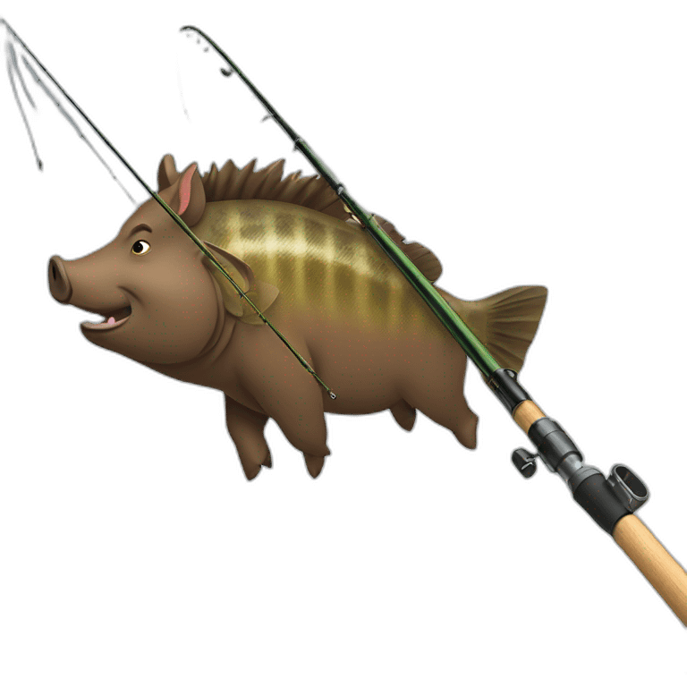 boar with a fish on a fishing rod emoji