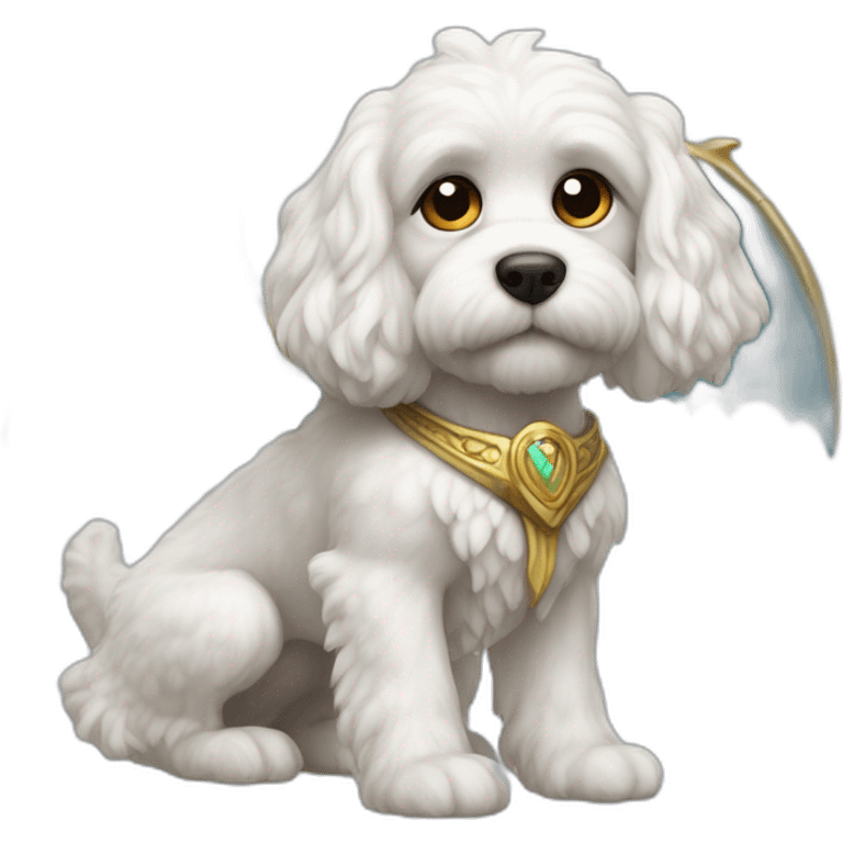 White cavapoo as dragon with wings from World of Warcraft  emoji