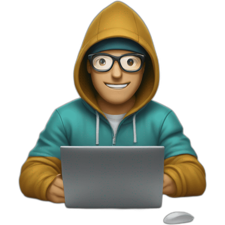 guy writing on a computer with a hood and shining glasses  emoji