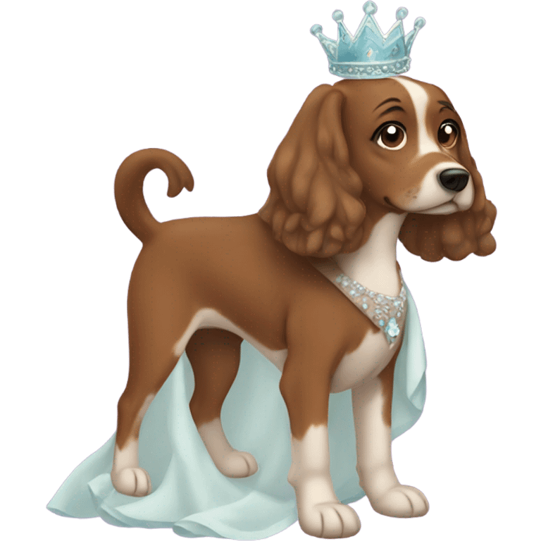 Brown mid sized dog wearing princess dress emoji