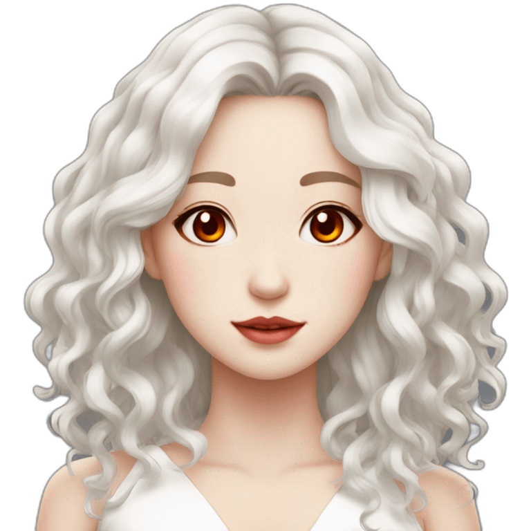 beautiful girl,red eyes, White wavy hair, white-skin, chinese emoji