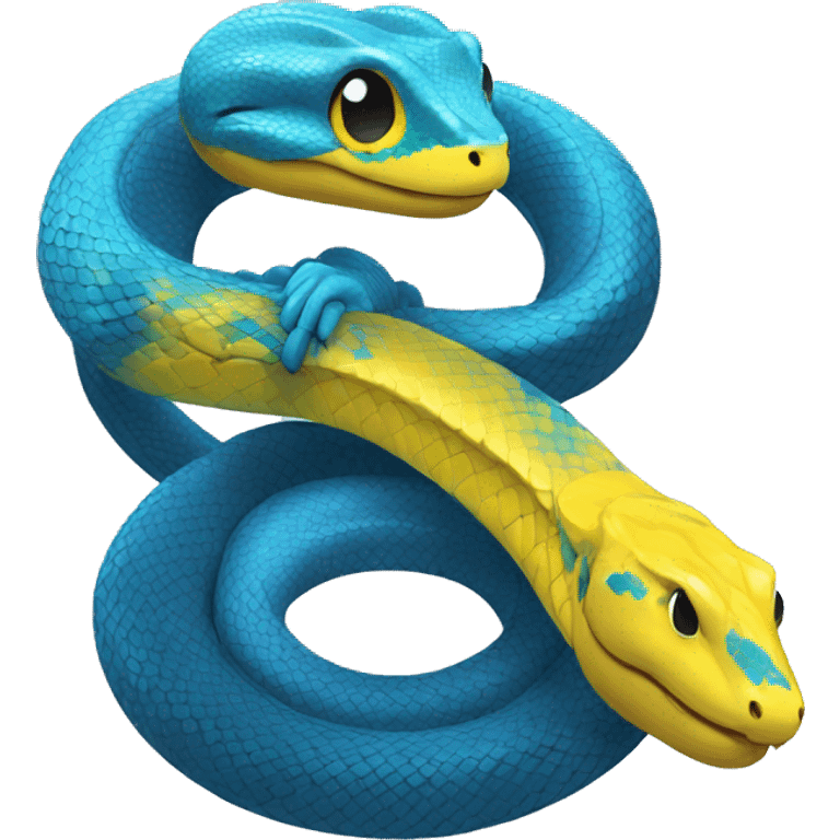 a blue python tangled with a yellow python evoking the python programming language logo emoji