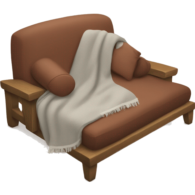 A cozy L shaped couch with blankets emoji