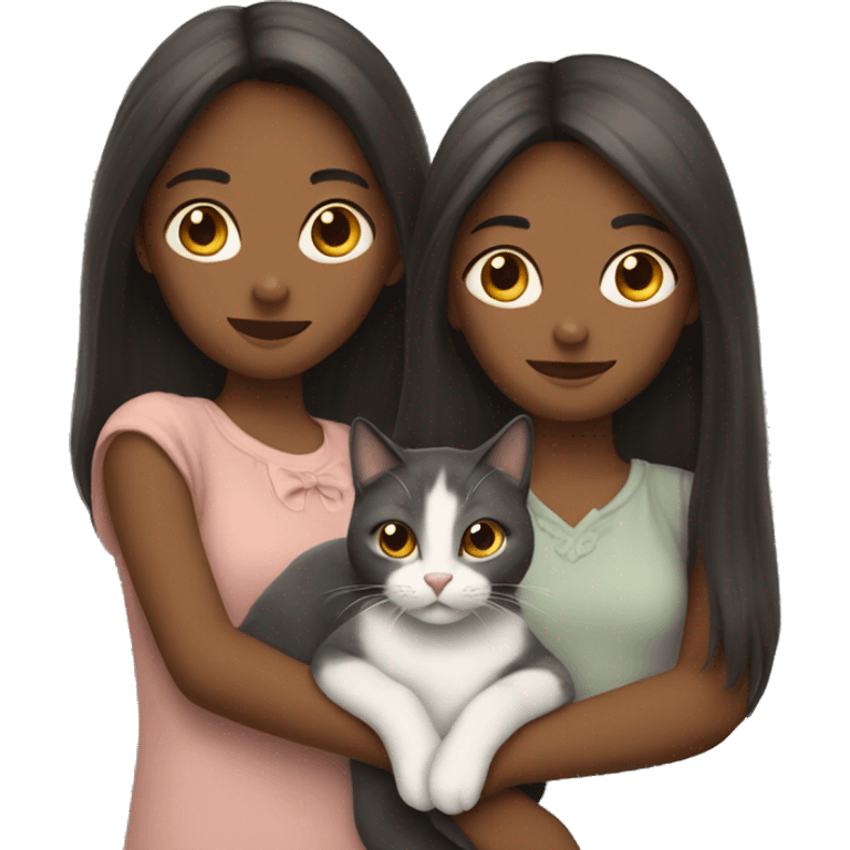 Two long hair girls and two cats in hands emoji