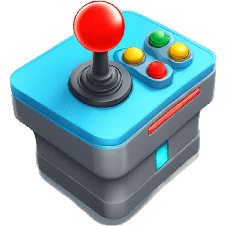 A classic arcade joystick with a bright red ball handle, a grey base, and colourful retro buttons. Add faint neon streaks and a glowing blue outline for extra flair.   emoji