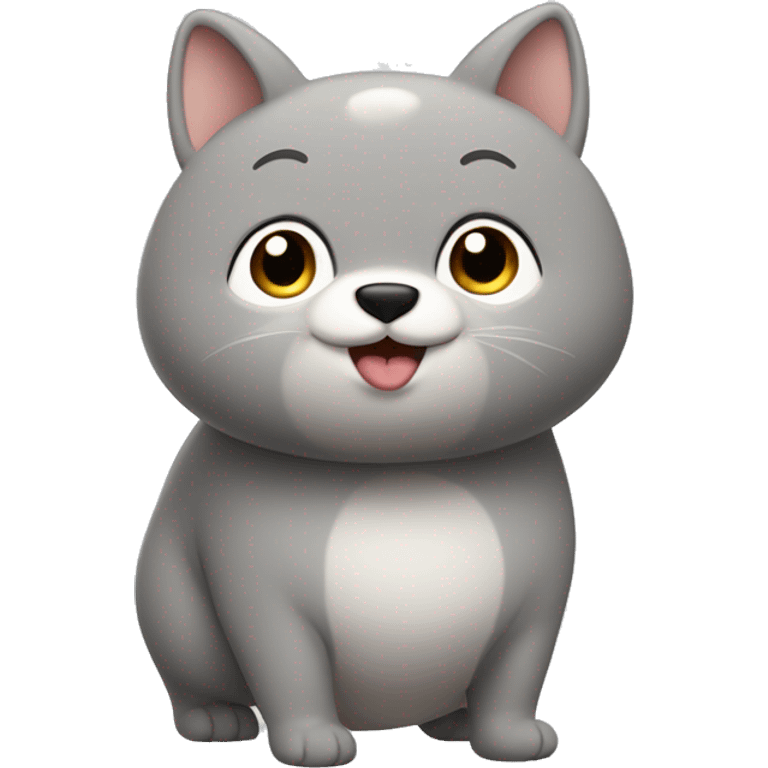 The character has a round, chubby body with short legs and a simple, smiling face. Its fur is primarily light gray, with pointed ears and a short tail. The overall design is cartoonish and adorable. emoji