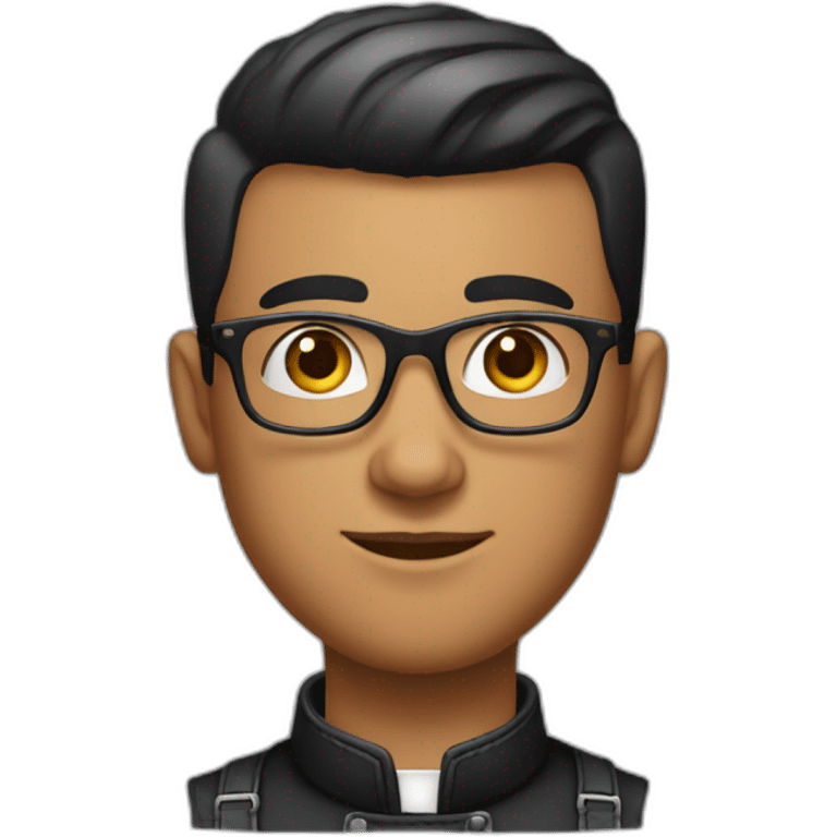 Barber with fade buzz cut black hair, glasses, leather apron and large nose emoji