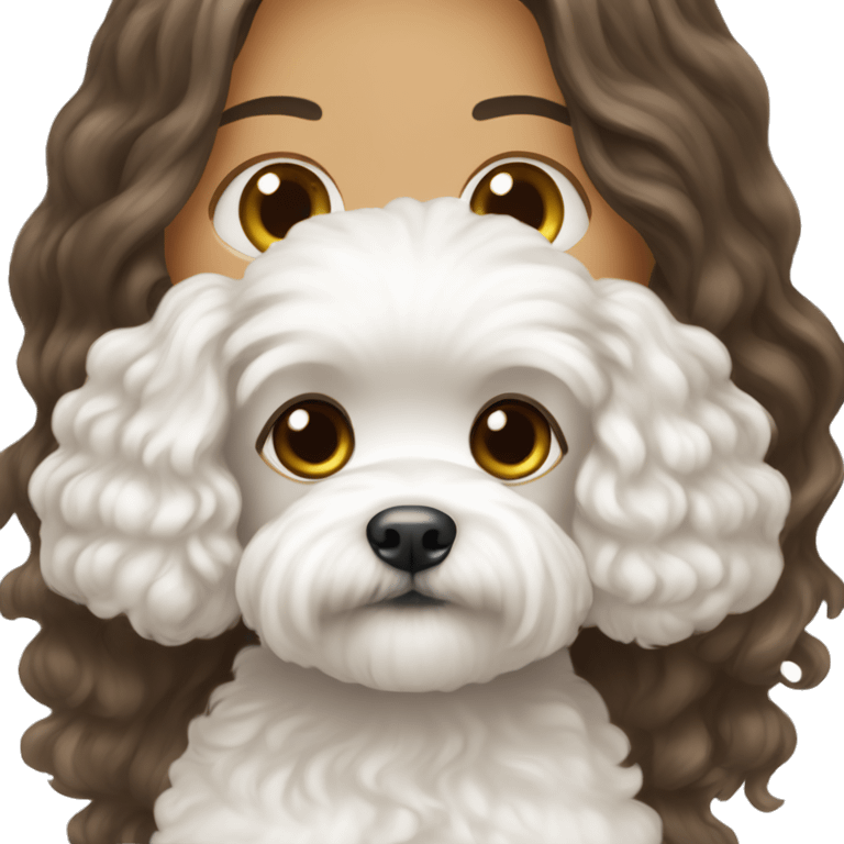 Brunette long haired girl with white maltipoo emoji