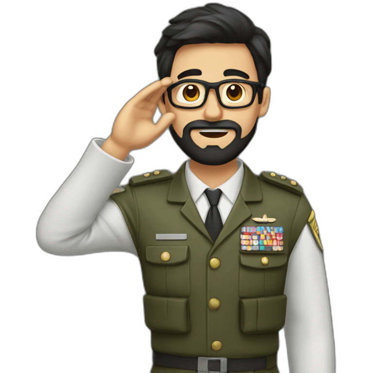 nerd with dark hair and beard saluting like a soldier emoji