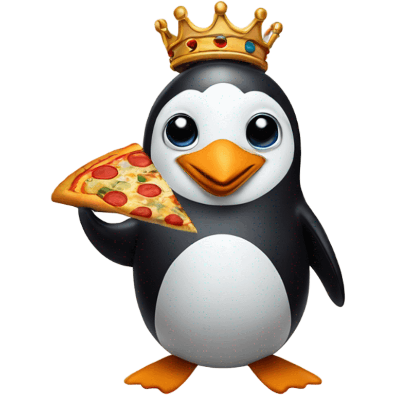 A penguin king that has a pizza in his hand emoji