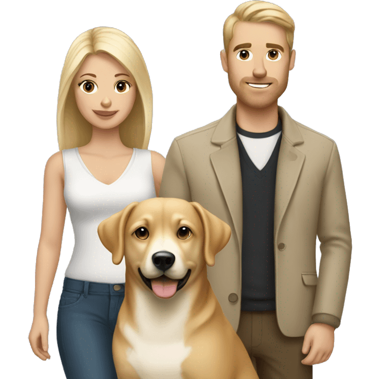 Blonde woman & brunette man with beige dog emoji