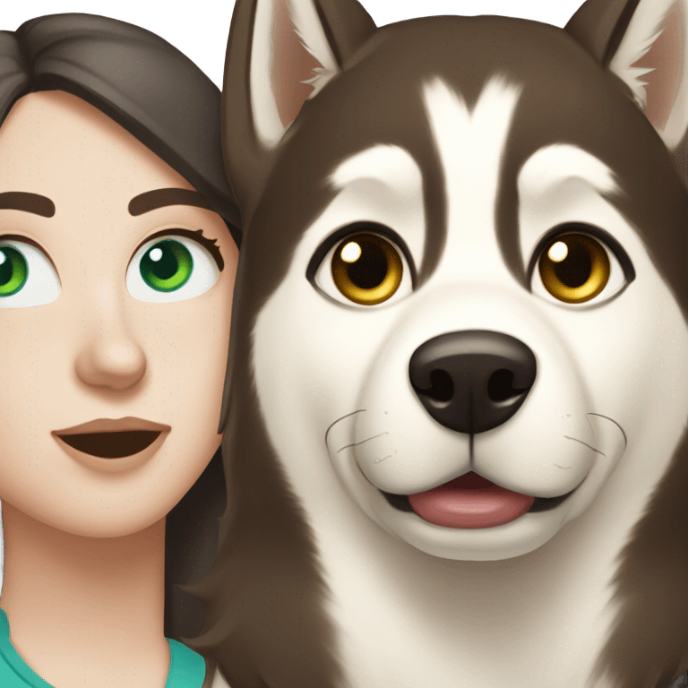 White Woman hair brown and bleus eyes and golden Husky With green eyes emoji