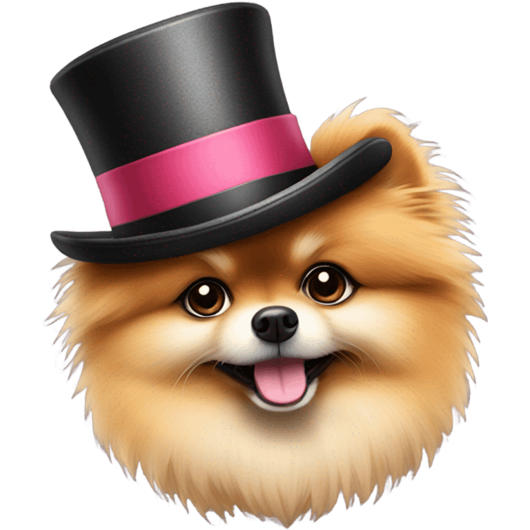 A Pomeranian with a top  emoji