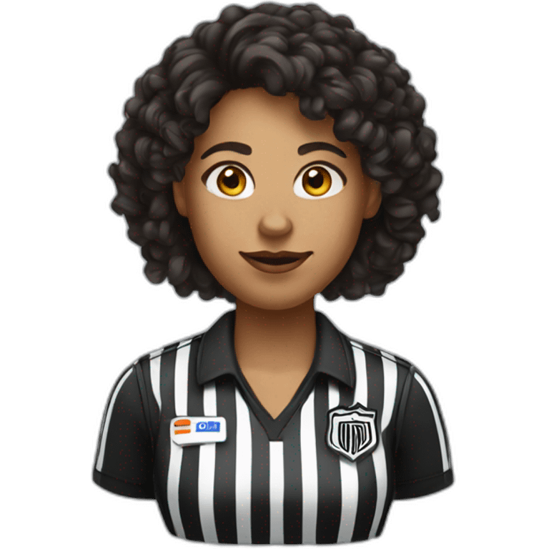 female basketball referee with dark brown long curly hair emoji