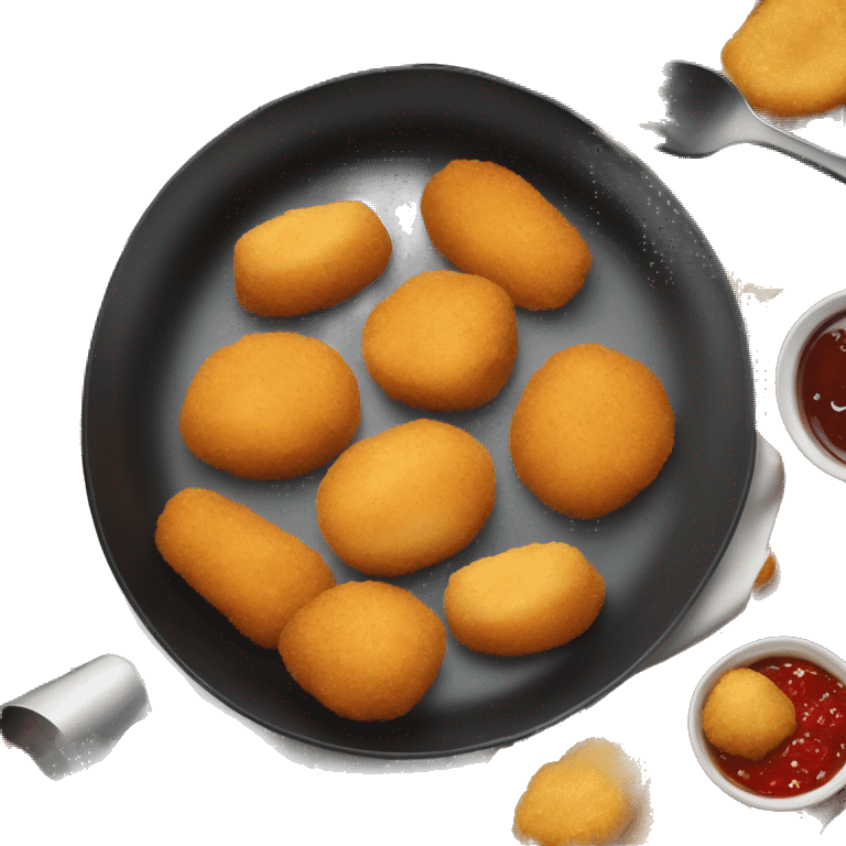 an dish with multiple bittergarnituur on it like bitterballen, frikandellen, chicken nuggets, bami schijf, kroketen emoji