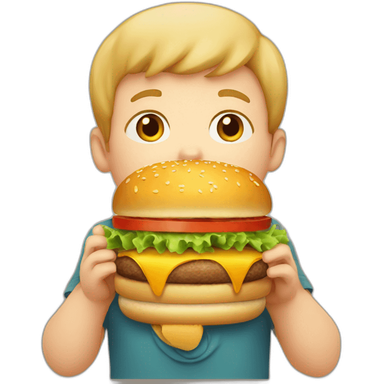 Overweight kid eating burger emoji