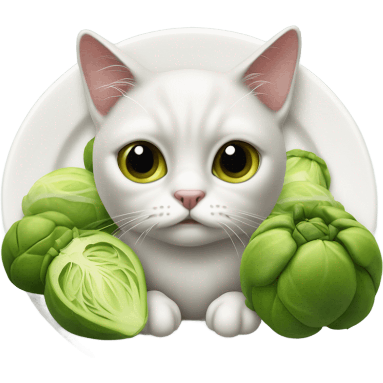 Sad cat eating Brussels sprouts emoji