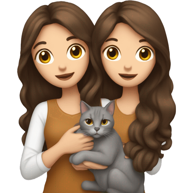 Two long hair brunettes keeping two cats in their hands emoji