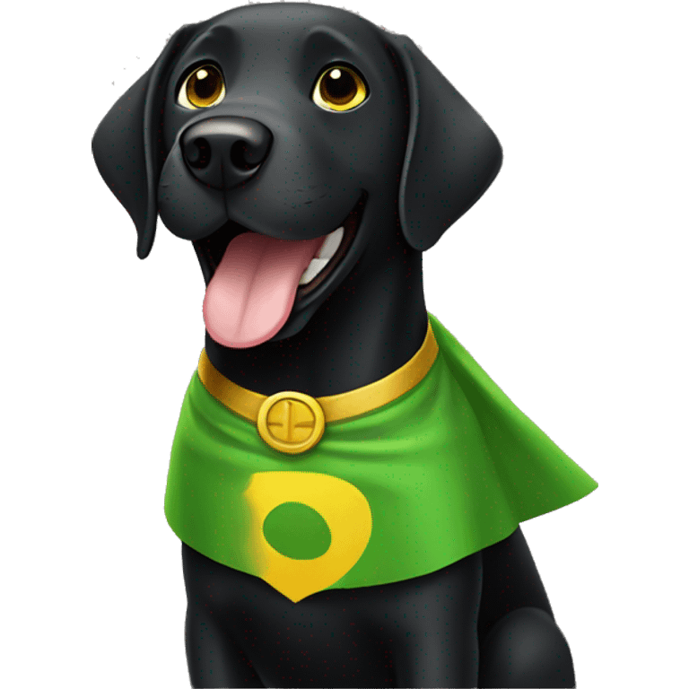 happy black lab with green yellow superhero cape emoji