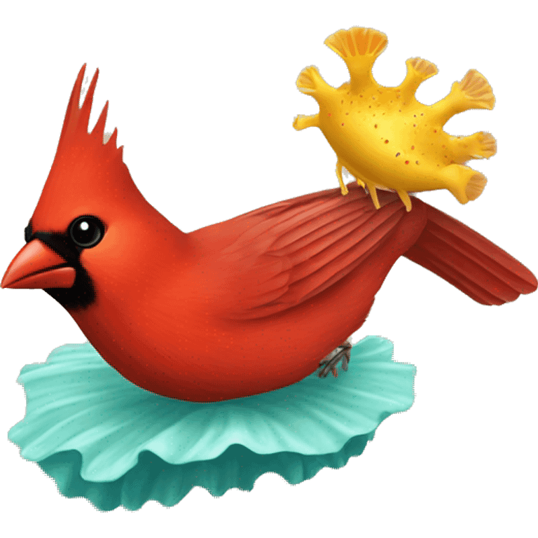 Cardinal flying with sea slug on back emoji