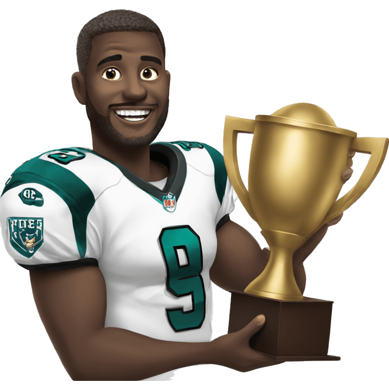 Fantasy football winner holding a trophy emoji