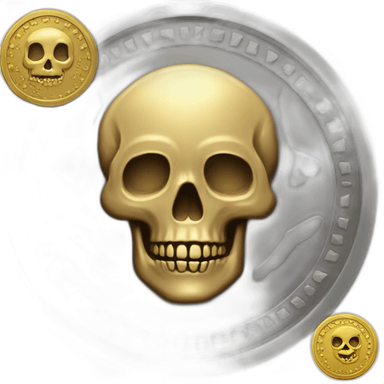 A coin with detailed patterns with a small skull in middle emoji