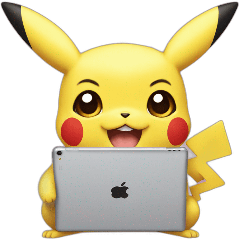 Cute pikachu with ipad emoji