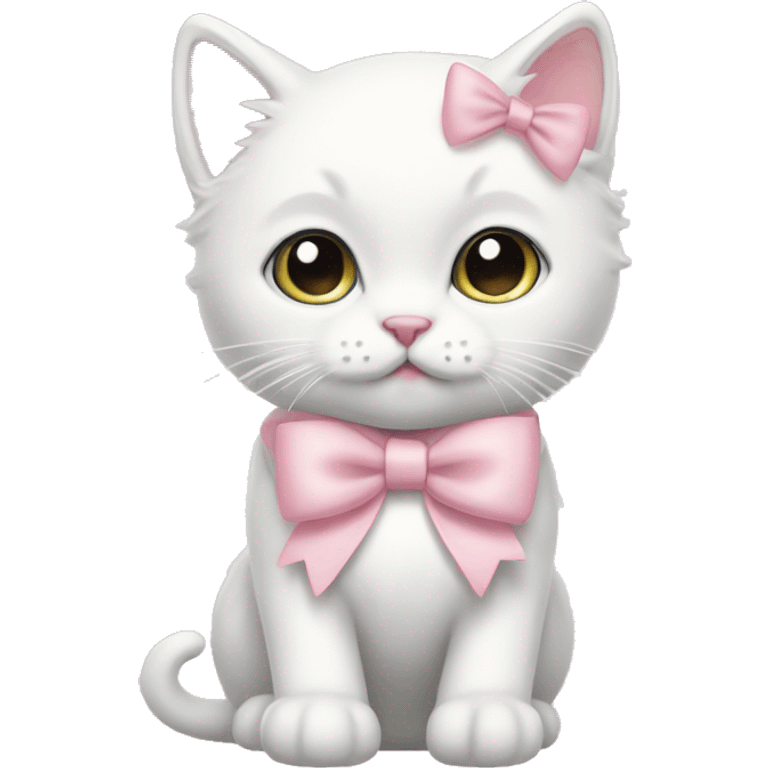 white kitty with light pink bow coquette  emoji