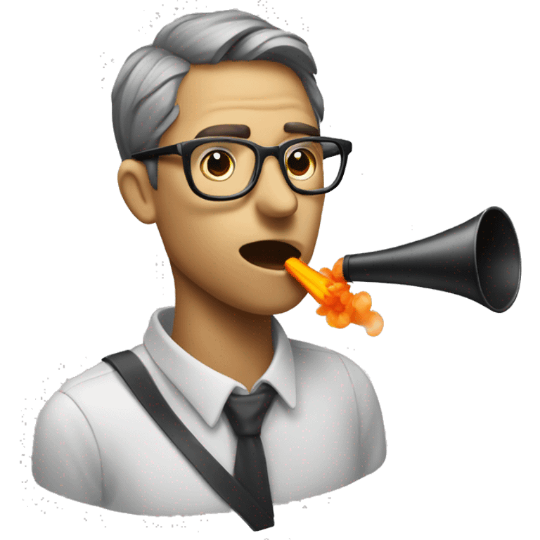 man with glasses blowwing a party blower emoji