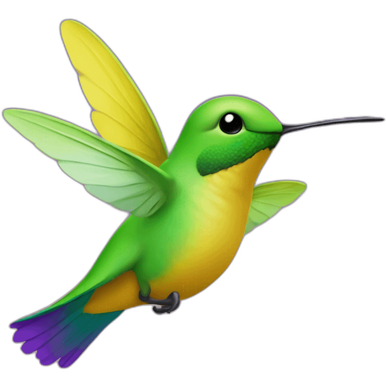 emoji de un colibrí de color verde y morado volando en un cielo color amarillo emoji