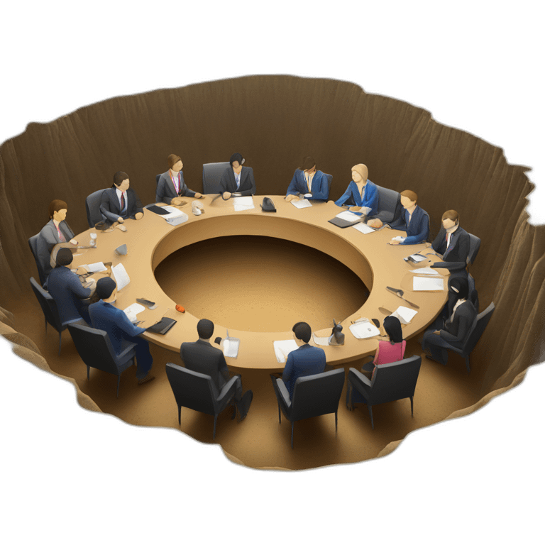 Board meeting on the bottom of a crater emoji