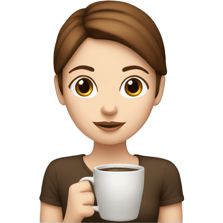 White girl with brown hair drinking coffee  emoji