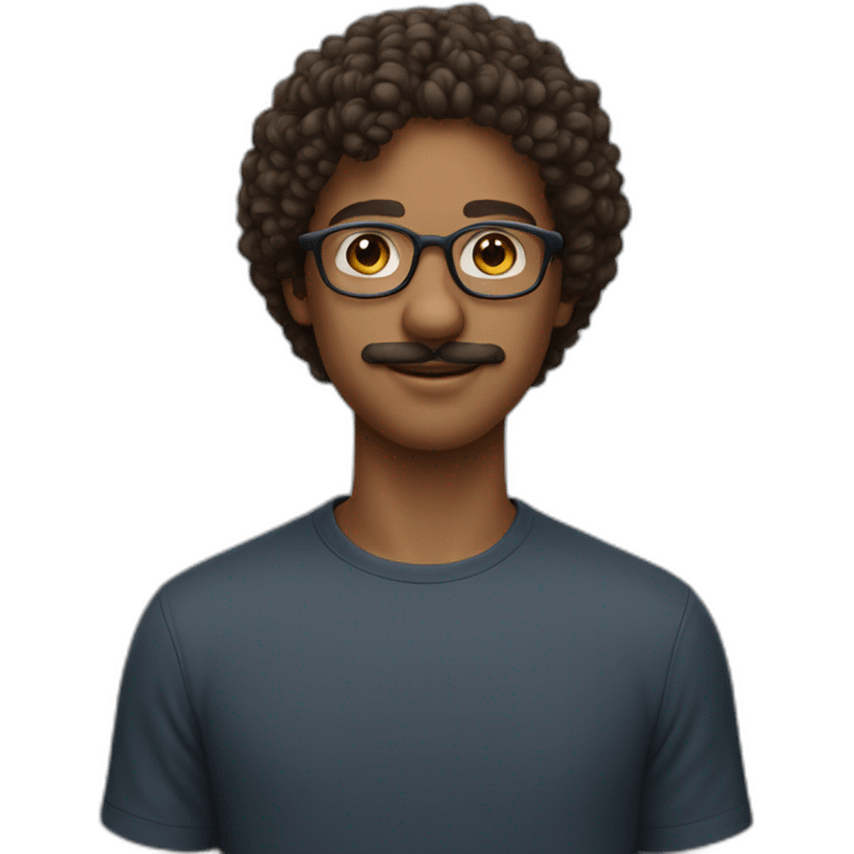 young man with rounded mustache and oval glasses and curly hair emoji