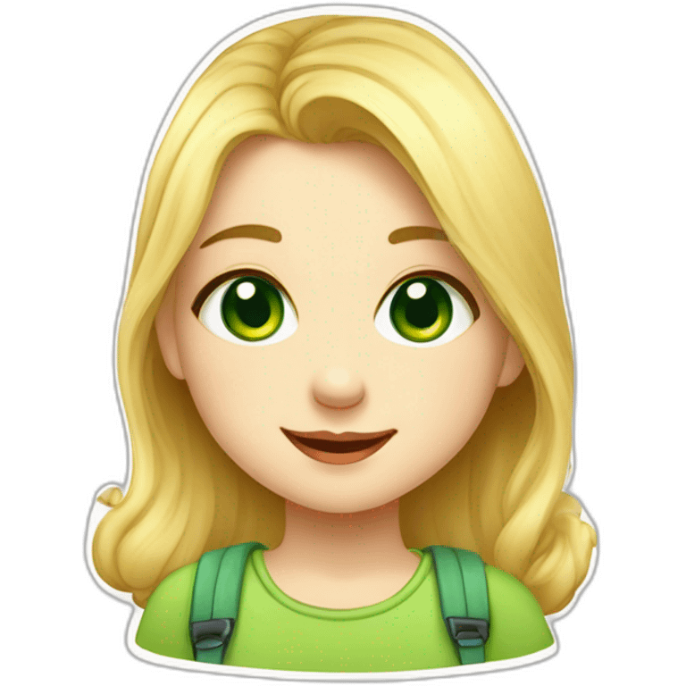 drawing of a little blonde girl with green eyes, smiling sweetly, sticker for telegram, cutie, cute illustration, with hyperdetals, cute art emoji