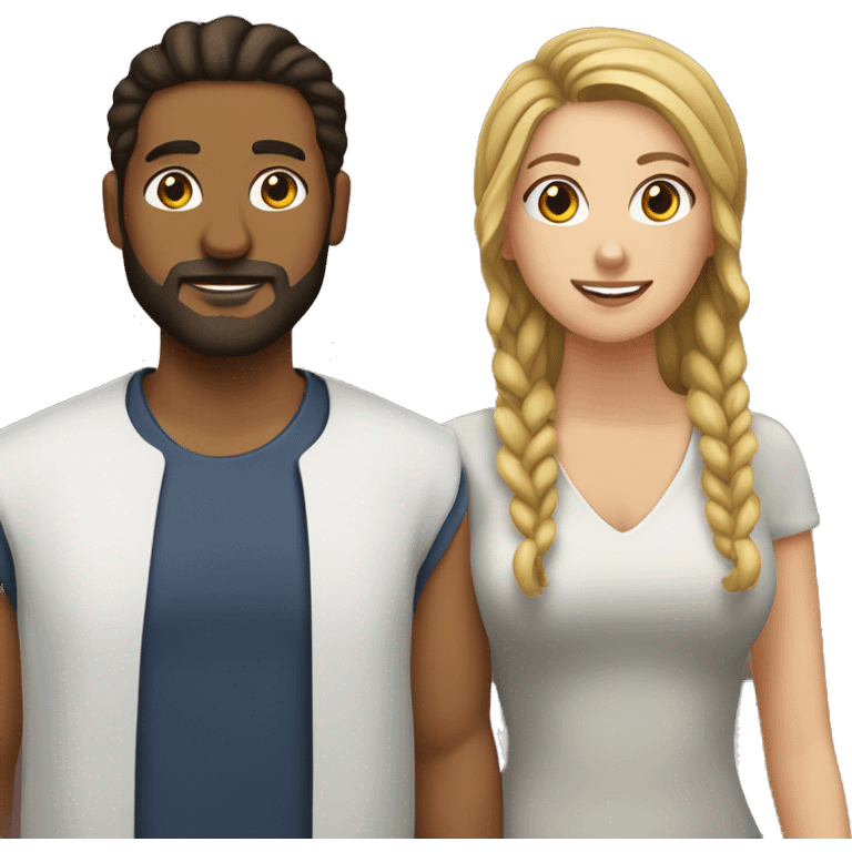 Brown man with beard and cornrows and white woman with long brunette hair emoji