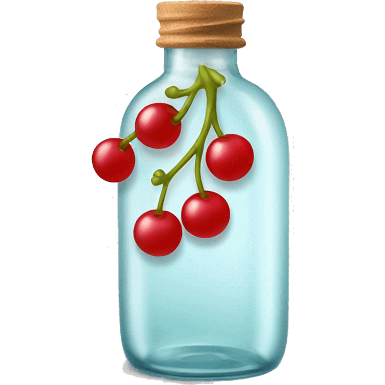 transparent bottle with red fluent, red currant emoji