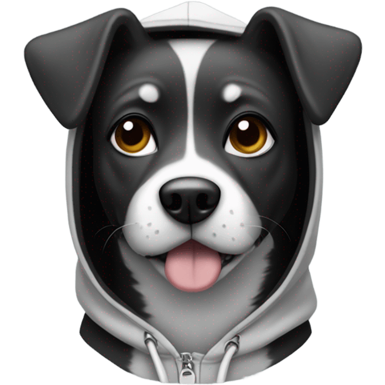 Black and white dog wearing a hoodie emoji