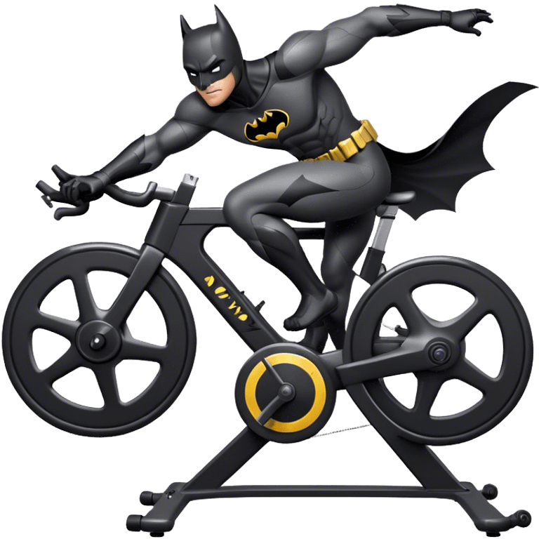 black Batman suit on a spinning bike, wheel behind him emoji